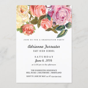 Vintage Beautiful Roses Graduation Party Invitation