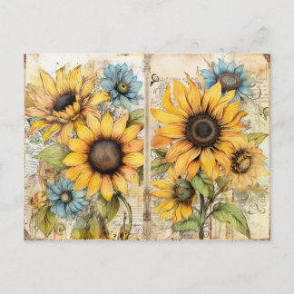 Vintage. Beautiful sunflowers.  Holiday Postcard