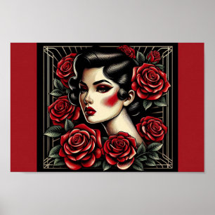 Vintage Beauty: Art Deco Rose Queen Poster