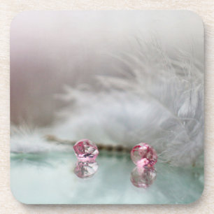 Vintage beauty bobby pin jewel feather teal pink coaster