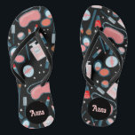 Vintage Beauty Cosmetics Bridesmaids Bride Custom Flip Flops<br><div class="desc">Cute pattern featuring colourful design, handmade by me! Perfect for a bridesmaid gift, for the bride on her wedding day or for a fun bachelorette or bridal shower gift! Click "personalize" above to edit it to add a name, initials or other text. Then click "edit using design tool" to change...</div>