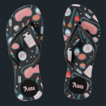 Vintage Beauty Cosmetics Bridesmaids Bride Custom Flip Flops<br><div class="desc">Cute pattern featuring colourful design, handmade by me! Perfect for a bridesmaid gift, for the bride on her wedding day or for a fun bachelorette or bridal shower gift! Click "personalize" above to edit it to add a name, initials or other text. Then click "edit using design tool" to change...</div>