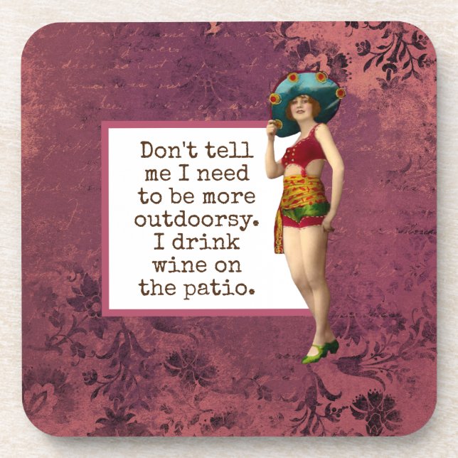 Vintage Beauty Drinking Wine Funny   Coaster (Front)