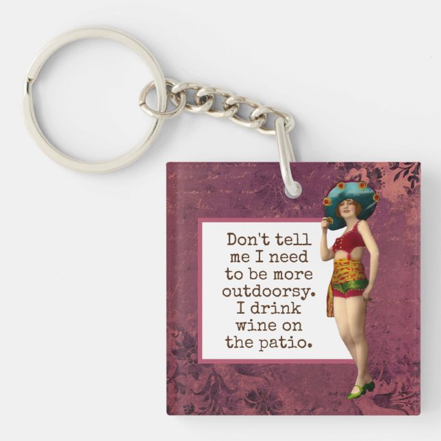 Vintage Beauty Drinking Wine Funny   Keychain (Front)