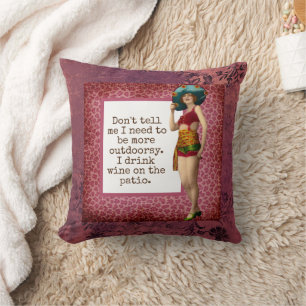 Vintage Beauty Drinking Wine Funny  Throw Pillow