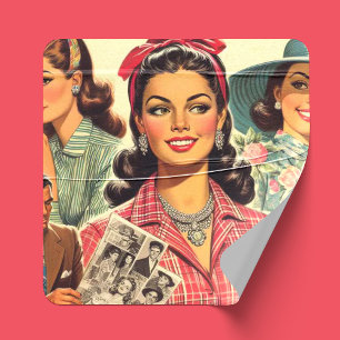 Vintage Beauty Fashion Girls Square Sticker