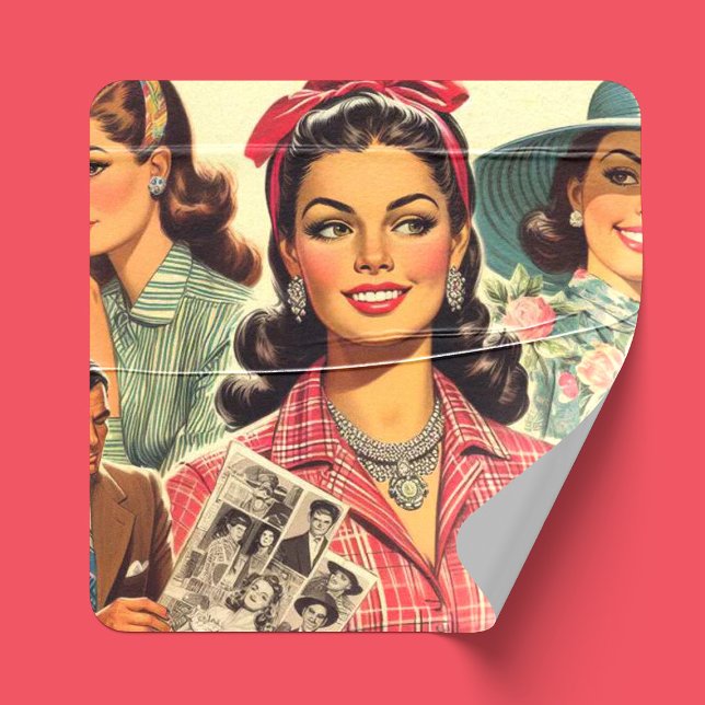 Vintage Beauty Fashion Girls Square Sticker (Creator Uploaded)