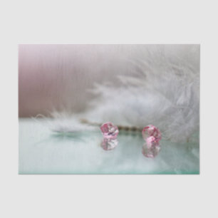 Vintage beauty, jewels, feather grey pink teal tissue paper