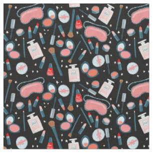 Vintage Beauty Makeup Cosmetics Pattern Fabric