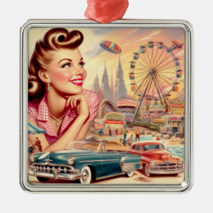 Vintage Beauty Pin-Up Illustration Metal Ornament