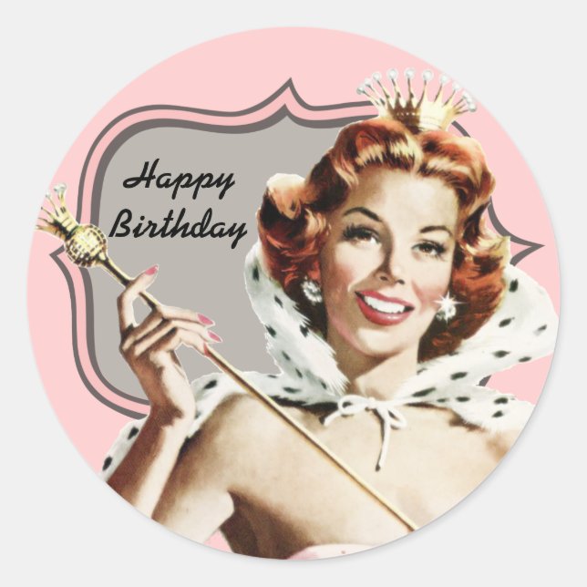 Vintage Beauty Queen Birthday Classic Round Sticker (Front)