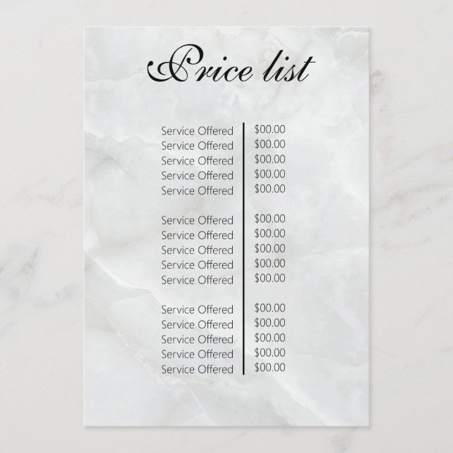 Vintage Beauty Salon Price List Menu (Front)