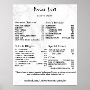 Vintage Beauty Salon Price List Poster