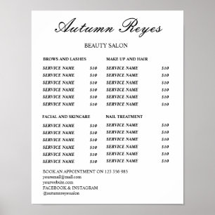 Vintage Beauty Salon Price List Poster
