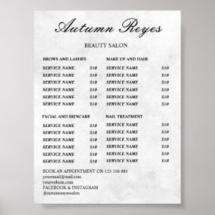 Vintage Beauty Salon Price List Poster