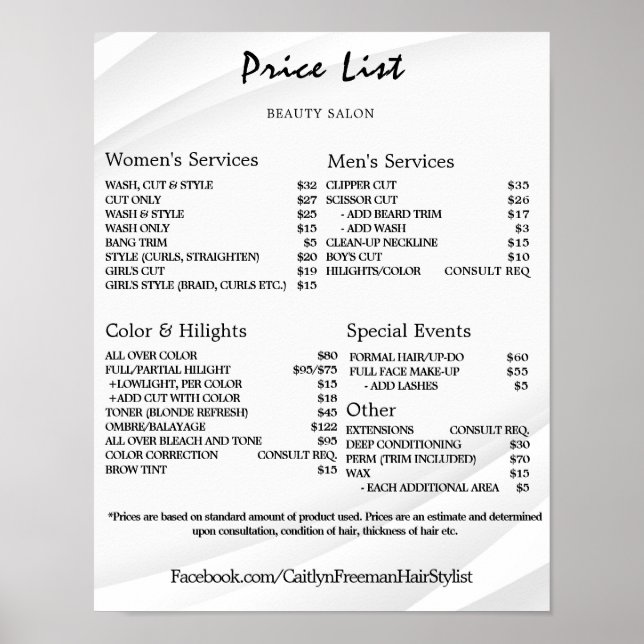 Vintage Beauty Salon Price List Poster (Front)