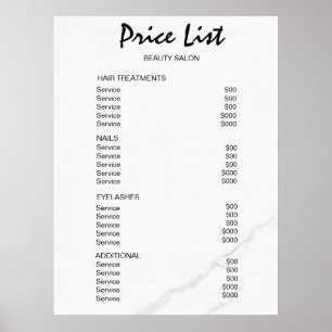 Vintage Beauty Salon Price List Poster