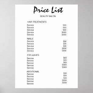 Vintage Beauty Salon Price List Poster