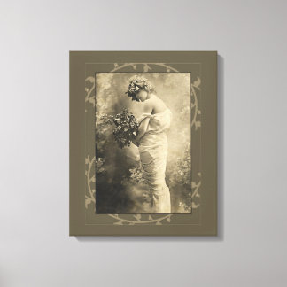 Vintage Beauty with cut flowers Canvas Print
