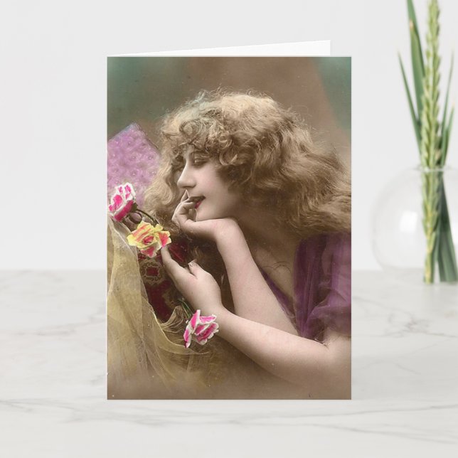 Vintage Beauty with Messy Hair Card (Front)