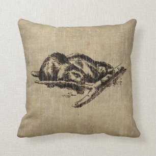 Vintage Beaver Throw Pillow