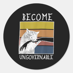Vintage Become Ungovernable Black Cat Biting Hand  Classic Round Sticker