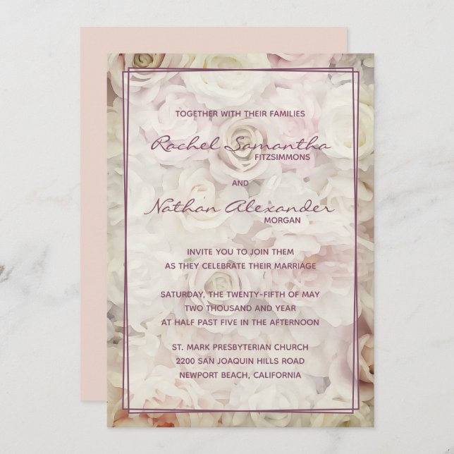 Vintage Bed of Roses Wedding Invitations (Front/Back)
