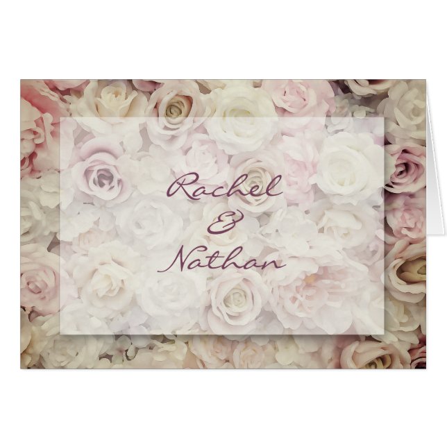 Vintage Bed of Roses Wedding Thank You Notes (Front Horizontal)