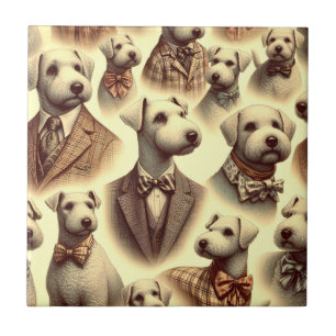 Vintage Bedlington Terrier Illustration Tile