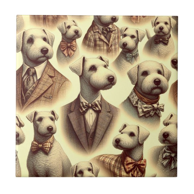 Vintage Bedlington Terrier Illustration Tile (Front)