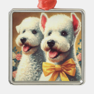 Vintage Bedlington Terrier Painting Metal Ornament