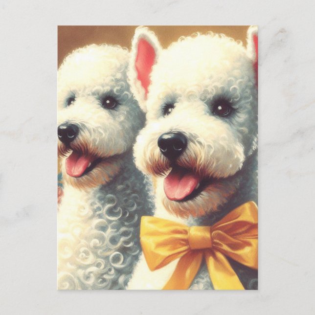 Vintage Bedlington Terrier Painting Postcard (Front)