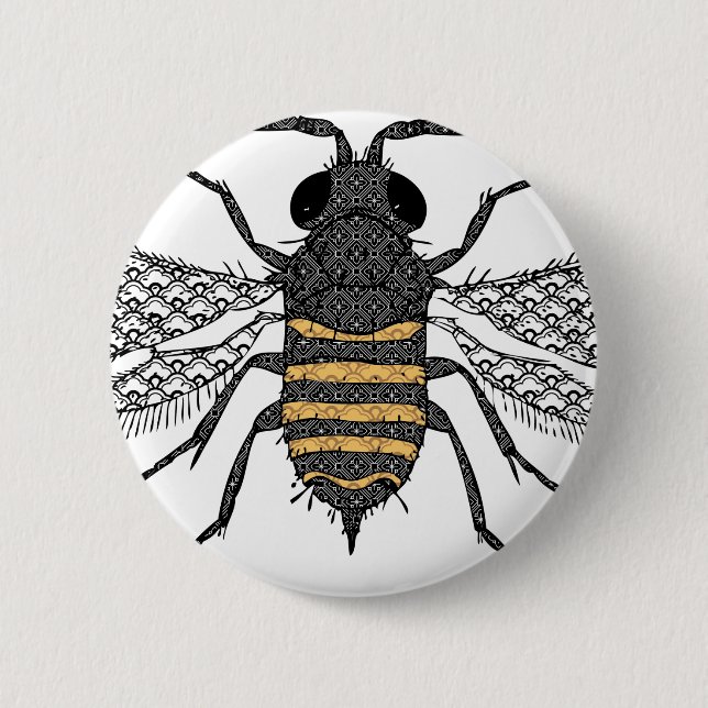 vintage bee 2 inch round button (Front)