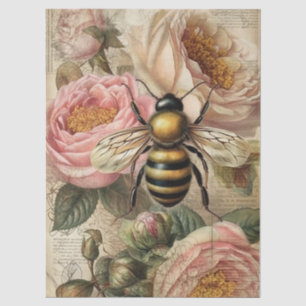Vintage Bee and Pink Roses Decoupage Tissue Paper