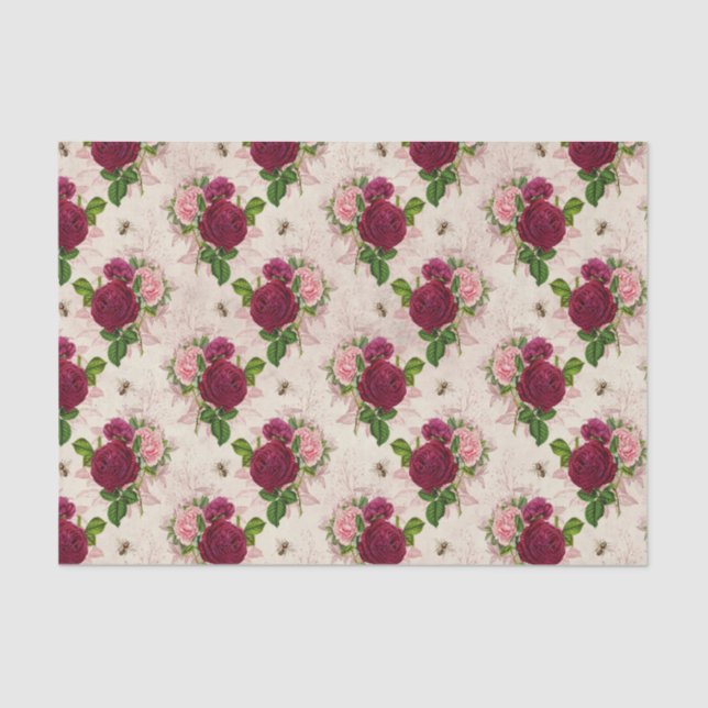 Vintage Bee and Roses Tissue Paper (Front)