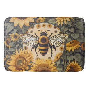Vintage Bee and Sunflowers  Bath Mat