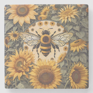 Vintage Bee and Sunflowers  Stone Coaster