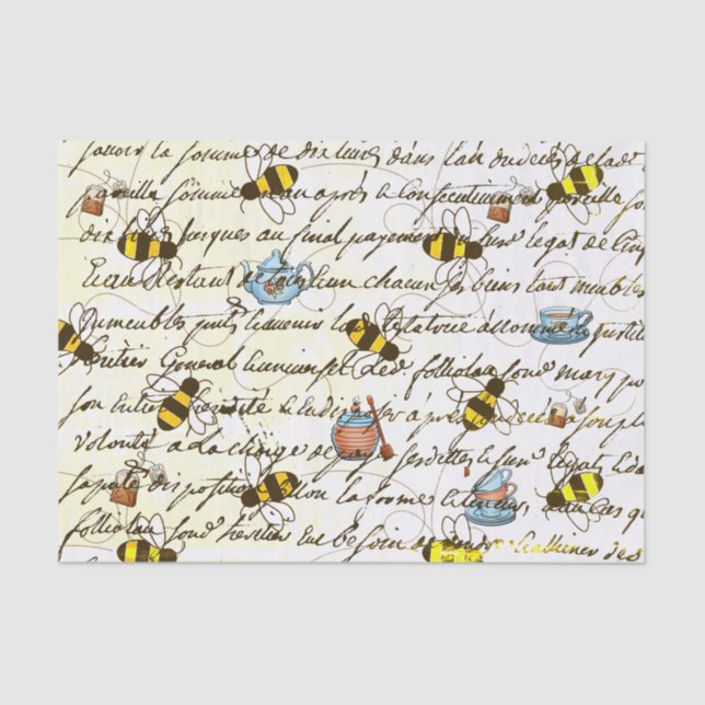 Vintage Bee and Tea Decoupage  Tissue Paper (Front)