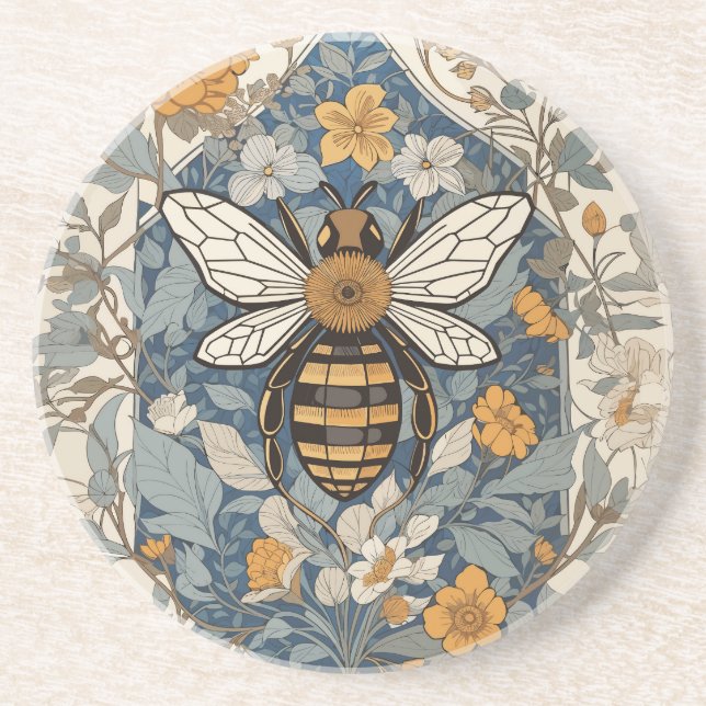 Vintage Bee and Wild Flowers Coaster (Front)