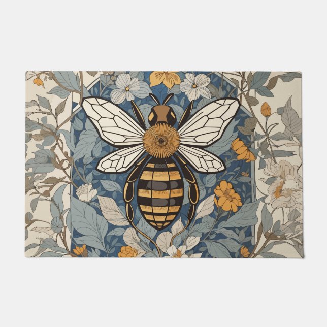 Vintage Bee and Wild Flowers Doormat (Front)