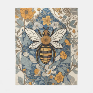 Vintage Bee and Wild Flowers Fleece Blanket
