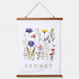 Vintage Bee and Wild Flowers modern  Hanging Tapestry