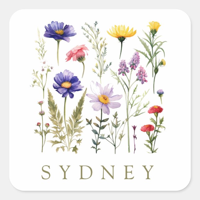 Vintage Bee and Wild Flowers modern  Square Sticker (Front)
