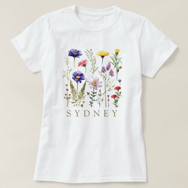 Vintage Bee and Wild Flowers modern T-Shirt (Design Front)