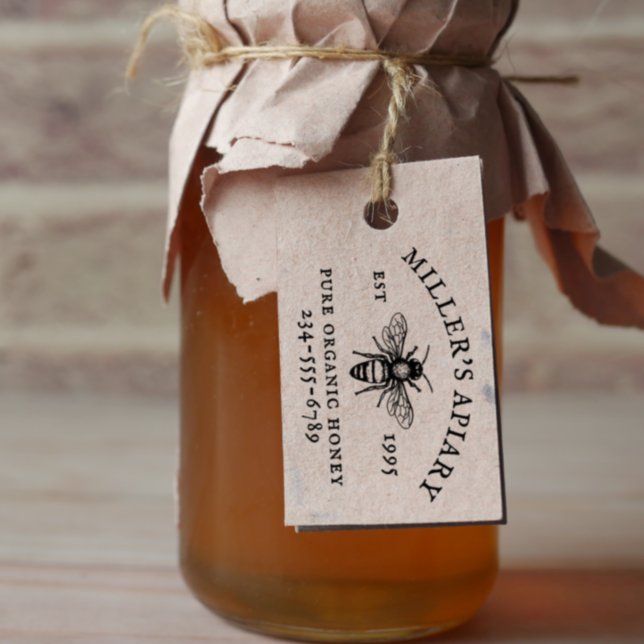 Vintage Bee Apiary Custom Name Honey Stamp (Rubber Stamp Mock-up)