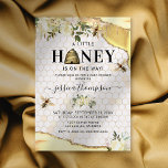Vintage Bee Baby Shower Invitation<br><div class="desc">Bee hive baby shower invitations featuring yellow and gold glitter agate crystal edges,  a honeycomb background,  honey drips,  white watercolor florals,  bees,  and a elegant celebration template that is easy to personalize.</div>
