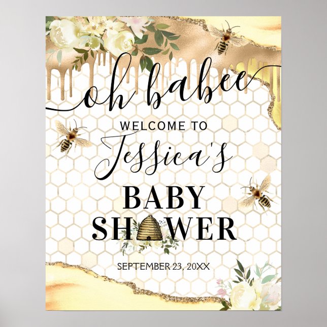 Vintage Bee Baby Shower Welcome Sign (Front)