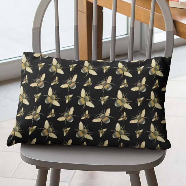 Vintage Bee Black Lumbar Pillow (Creator Uploaded)