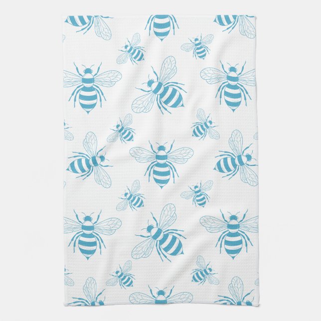 Vintage Bee Botanical Blue (1) Kitchen Towel (Vertical)