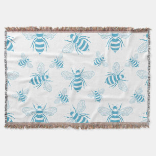 Vintage Bee Botanical Blue (1) Throw Blanket